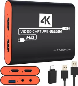 HDMI USB3.0 Capture Card with 4K Pass-Through,1080P 60FPS Audio Video USB-C Capture Card for Windows/ Twitch/YouTube/  Live Streaming and Recording for  ,PS5/PS4,,DSLR