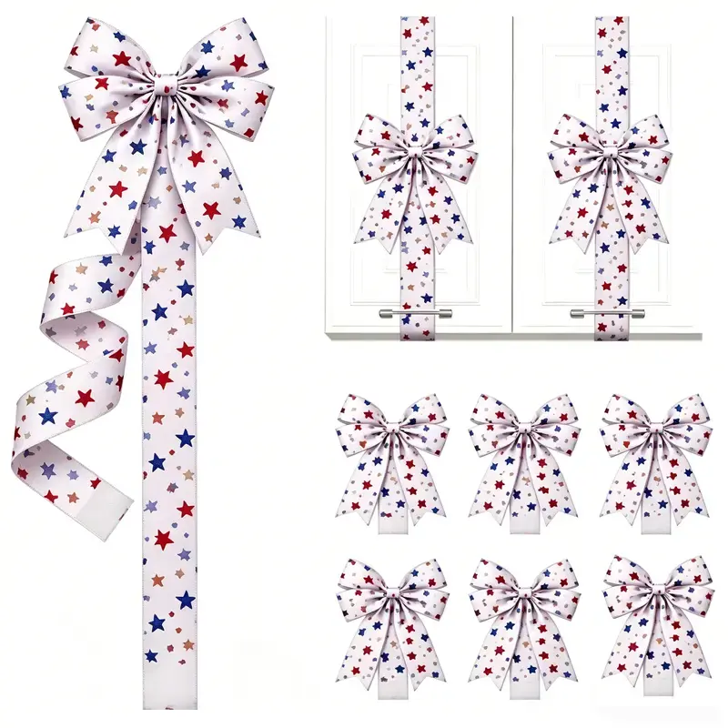 Independence Day & Memorial Day Cabinet Door Fringe Lime Red Large Bow Wreath 79 x 2.4 Inches | Polyester Fiber Festive Home Decoration (No Batteries Needed)