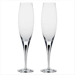 212 MAIN Orrefors Intermezzo 3oz Crystal Glass Flute, 2-Pack Stylish Drinkware Set, Modern Flute-Shape Kitchenware Accessory