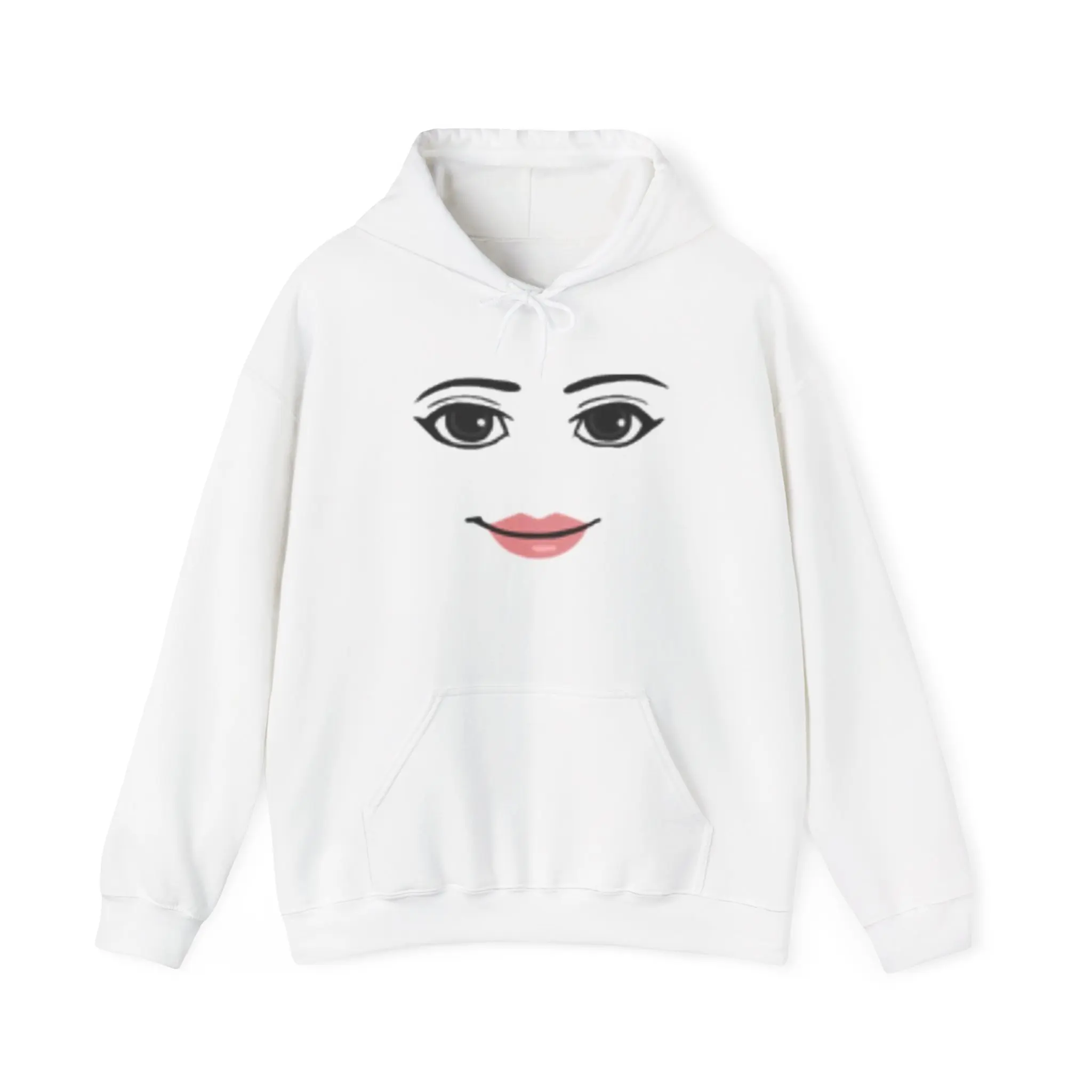 Men's Roblox Face Print Hoodie - Long Sleeve Tops, Casual Wear, Cotton Blend, Cute Eye Graphics, White Pullover