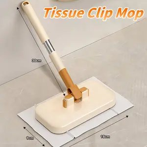 Hands Free Tissue Clip Mop, Disposable Cleaning Cloth Floor Mop, Automatic Clamping Dust Removal Mop For Home Kitchen Bathroom Floor Cleaning Extendable Pink Broom and Dustpan Set Angle Sash Brushes Interior/Exterior Painting