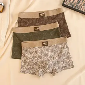 10A Antibacterial Classical Flower Print Men's Underwear Cotton Flat Corner Pants Men's New Personalized Comfortable Breathable Four Corner Pants