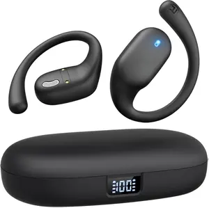 Open Ear Headphones, Bluetooth Headphones 5.3 Sports with Smart Digital Display, 36H Playtime, IP54 Waterproof, Wireless Earbuds Lightweight Design Fit Cycling, Running, Workout (Black)