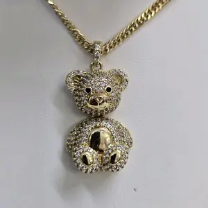 # 0111 Gold Chain with Adiamantado Teddy Bear Pendant 18 Inch 14k Gold Plated Necklace for Women