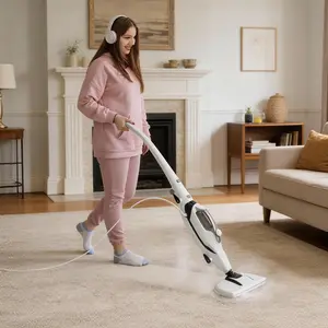 10-in-1 Steam Mop with 2 Machine-Washable Dirt-Resistant Pads, Foldable Design & Removable Water Tank, 4 Brush Heads for Sealed Hard Floors, Marble, Stone, Hardwood, Tile & Laminate