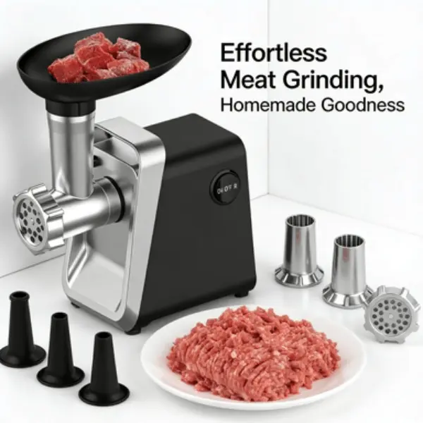 Electric Compact Meat Grinders, Stainless Steel Sausage Stuffer Maker  Food Chopper Grinder with Blade & 3 Plates,Tubes & Kubbe Kit,Meat Mincer Machine Ground Beef/Pork Kitchen Appliances Black Grinding Food Processor Meat Slicer