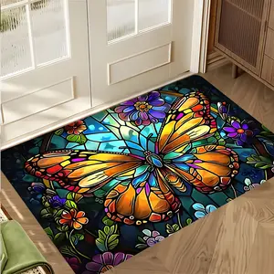 Stained Glass Butterfly Doormat, Decorative Rug Mat, Colorful Floral Entrance Rug, Highly Absorbent Floor Mats, Anti-slip Quick drying Soft Carpets, Indoor Outdoor Entrance Carpet Home Decor, Gifts for Family and Friends