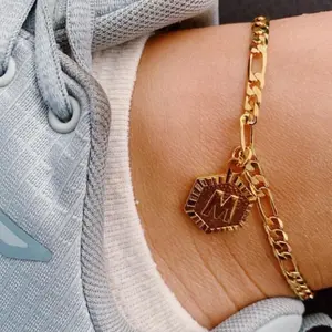 Hexagon Alphabet Leg Chain Letter Anklet for Women