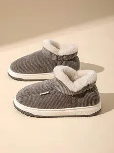 Men's Solid Color Plush Lining Slipper Boots, Casual Soft Comfortable Home Slippers, Warm Slippers for Indoor & Outdoor Use for Fall & Winter, House Slippers