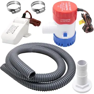 Bilge Pump Kit For Boats 12v, 1100 GPH Non-Automatic Pump Float Switch 12v 24 V 32 V with 1-1/8 Inch Plumbing Kit, Including Hose, Clamps, Thru Hull Connectors for Boats