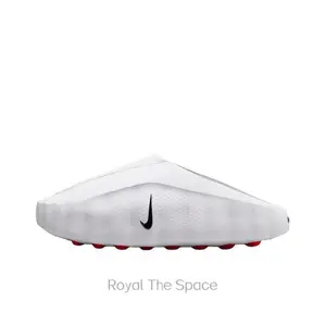 White Mule Slides, Red Cushioning Massage Outsole, Perforated Upper, Pre-Game Recovery Tech Slides