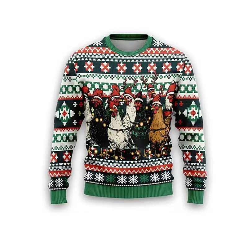 2024 New Chicken Ugly Christmas Sweaters For Men Clothes Funny Rooster Graphic Sweaters Casual Unisex Pullovers Long Sleeve Tops 2024 New Chicken Ugly Christmas Sweaters For Men Clothes Funny Rooster Graphic Sweaters Casual Unisex Pullovers Long Sleeve Tops