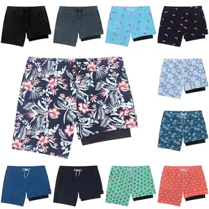 2 in 1 Mens Swim Trunks 7 Inch Swim Shorts Swim Suits Board Shorts