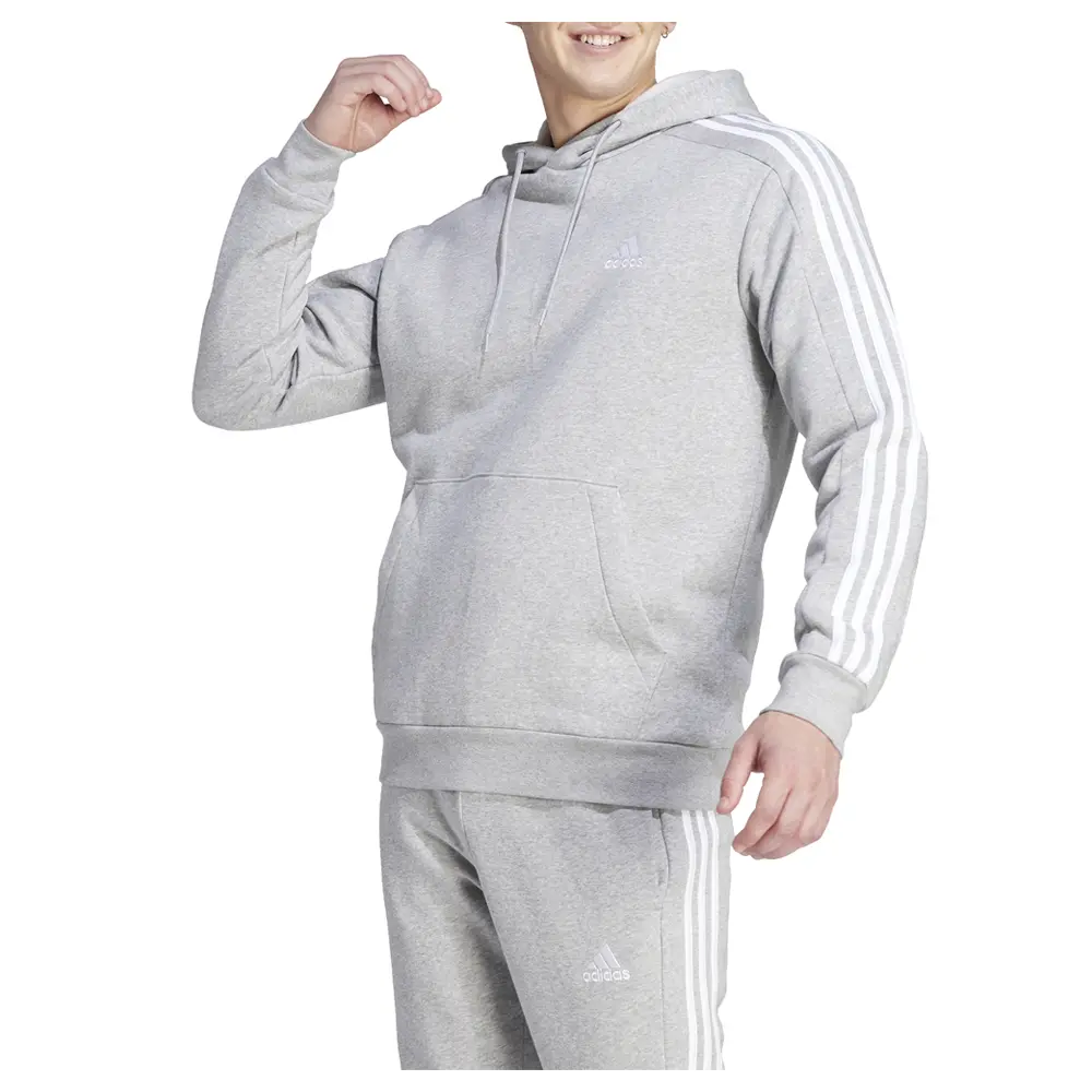 adidas Mens Essentials Fleece 3-Stripes Hoodie Training Casual Outerwear Casual - Grey