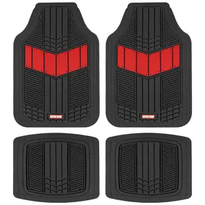 BDK Rubber Car Floor Mats All Weather Waterproof 4-Piece Sporty Two-Tone Design Car Mats Full Set - Universal Trim-To-Fit Floor Mats for Car, SUV, & Trucks - Car Carpet Protector