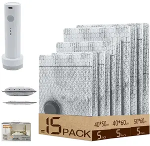 [2026 Upgraded] X7 Cordless Vacuum Bag Set Vacuum Bags for Travel with Rechargeable Pump, 15 Pack Carry-on Packing Bags for Luggage and Suitcase, Space Saver for Clothes and Clothing Travel Zipper Pouches Lightweight.Mother's Day Gifts ideas Reusable Comp