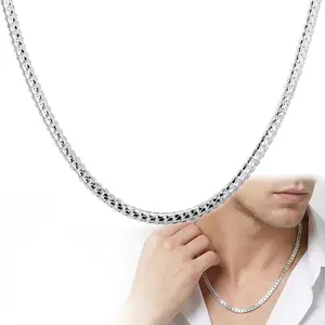 Brass lobster clasp necklace plated with 925 sterling silver, 5mm silver chain, unisex, necklace length 18-24 inches