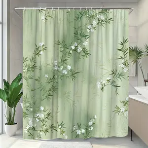 1pc Elegant Floral Shower Curtain- Pale Green Plant Bathroom Curtain with White Flowers High-Quality  Includes  Hooks for Easy Hanging- Modern Bathroom Decoration Suitable for All Seasons Home Spa Setting