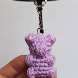 Handcrafted Purple Crochet Bear Keychain Adorable Soft Toy Accessory for Bags and Keys