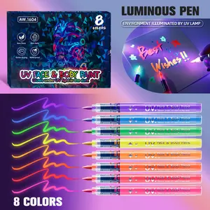 UV Face & Body Paint 8-Pack  | Glows in the Dark Under Blacklight! Non-Toxic, Waterproof & Quick-Dry (Perfect for Parties/Festivals!) #GlowMakeup