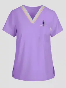 koi Lite Ember Women's 1-Pocket Rainbow Shimmer Trim V-Neck Scrub Top