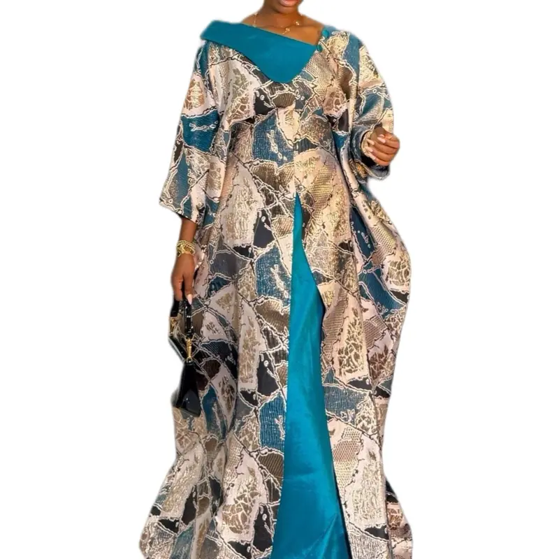 Boubou Dress Luxury African Dress with Elegant Floral Print Asymmetric Design for Special Occasions Handmade Pure Silk Rich Brocade Fine Cotton. Bubu . African dress