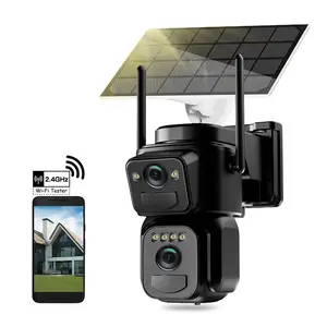 2K Wireless Dual-Lens WiFi Solar-Powered Camera: Low-power solar-powered, featuring color night vision, 360° pan-tilt dual-view, two-way audio, motion detection, and an IP66 outdoor waterproof rating,suitable for outdoor environments.