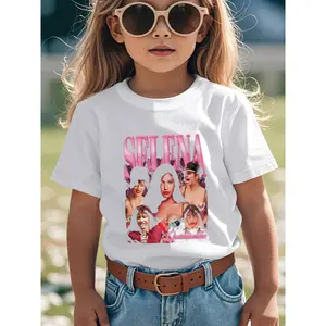 Kids' Light, Breathable Selena Graphic Crew Neck T-Shirt - Easy-Care Casual Wear for Early Elementary, Ideal for Birthday Parties & Daily Play, Parent-Approved