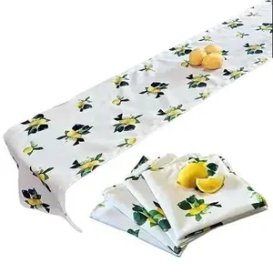 Mesgar - Table Runner & Napkin Set for Summer Home Decor, Lemon Design, Farmhouse Indoor Outdoor Dinner Parties