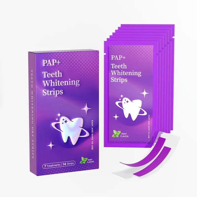 Carebest Purple Mint Gel Teeth Whitening Stain Strips - 7-Day, 7-Session Whitening - Thin, Flexible - Enamel-Safe, Peroxide-Free, Non-Toxic - Minty Strips for Non-Sensitive Teeth, Fresh Breath, Bright Smile