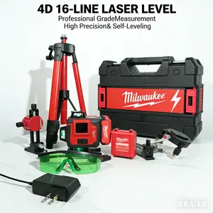 Milwaukee 16-Line 4D Green Laser Level Kit, M12 12V Lithium-Ion, ±0.1mm/10m High Precision, Self-Leveling, Complete Accessories, 10H Runtime, for Construction, Ceiling & Wall Installation