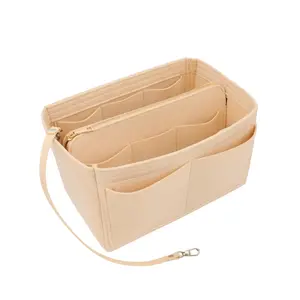 Solid Color Felt Handbag Insert Organizer, Portable Makeup Bag Insert Storage Bag, Travel Bag Organizer, Zipper Organizer, Bag Accessories for Women & Men