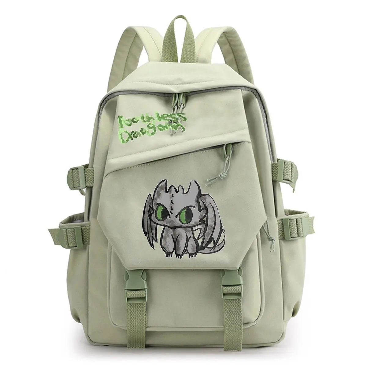 Toothless Chibi Dragon Graphic Laptop Backpack Sage Green How To Train Your Dragon School Travel Casual Daypack