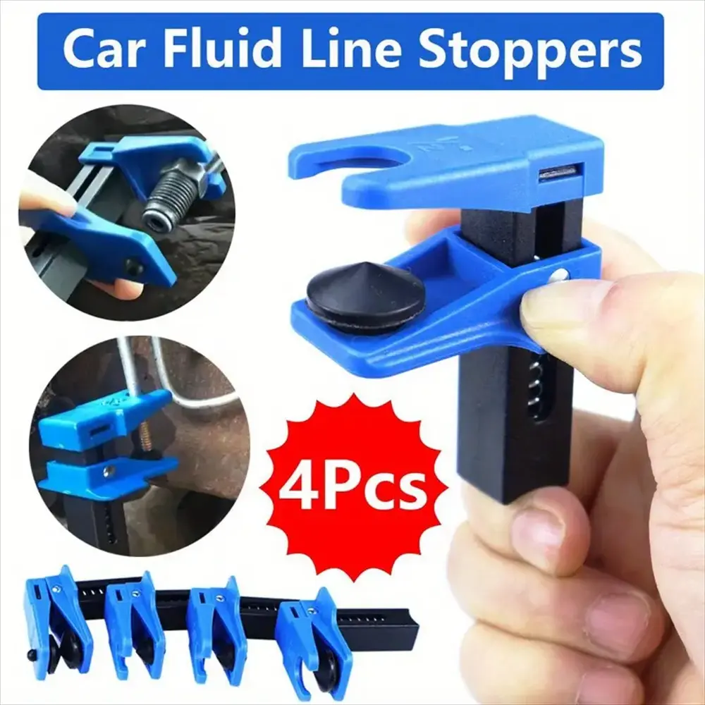 4-Piece Car Brake Hose Clamp Tool Set, Anti-Leak Automotive Repair Hose Clamps, Blue Color, Suitable for Car Brake Hose Plugs, Car Fluid Line Stoppers, Clamp with Thread