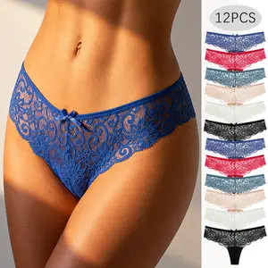 Women's Elegant Lace Thongs - 12-Piece Set, Comfortable, Breathable Panties