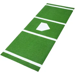 VEVOR Baseball Softball Hitting Batting Mat, 10' x 3.8' Indoor/Outdoor Softball Mat, Lined & Foam Backing Anti-Slip Anti-Fade Softball Training Aid, Portable Practice Mat with Tightening Rope, Green