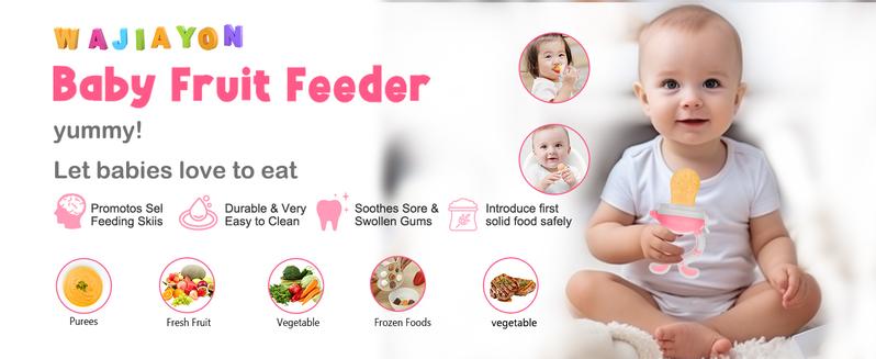 WAJIAYON Baby Fruit Feeder Pacifier - 6 Pack | 2 Infant Food Feeder Pacifier & 2 Baby Food Dispensing Spoon | Fresh Fruit Teethers for Babies | Silicone Feeder Babies,Infant Teething Feeders -Pink