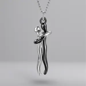 Tale of Two Lovers Hug Necklace – Couples’ Pendant, Affectionate Jewelry for Him & Her