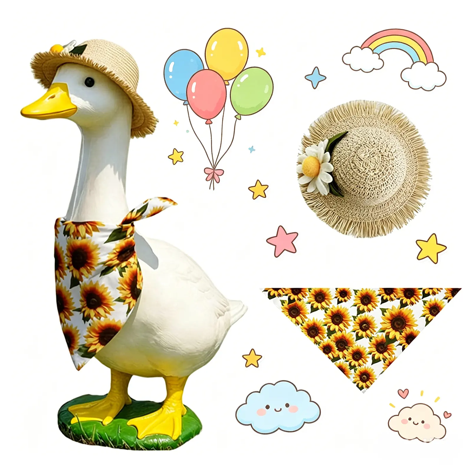 Sunflower Porch Goose Outfits - 2Pcs Spring Goose Outfits for Porch Goose with Sunflower Bonnet & Bandana Bib for 23 Inch Goose, Cheerful Garden Patio Decor for Spread Sunshine All Year