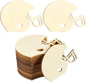 Helmet Unfinished Wood Football Hockey Helmet Shaped Wood Slices Helmet Wooden Ornaments