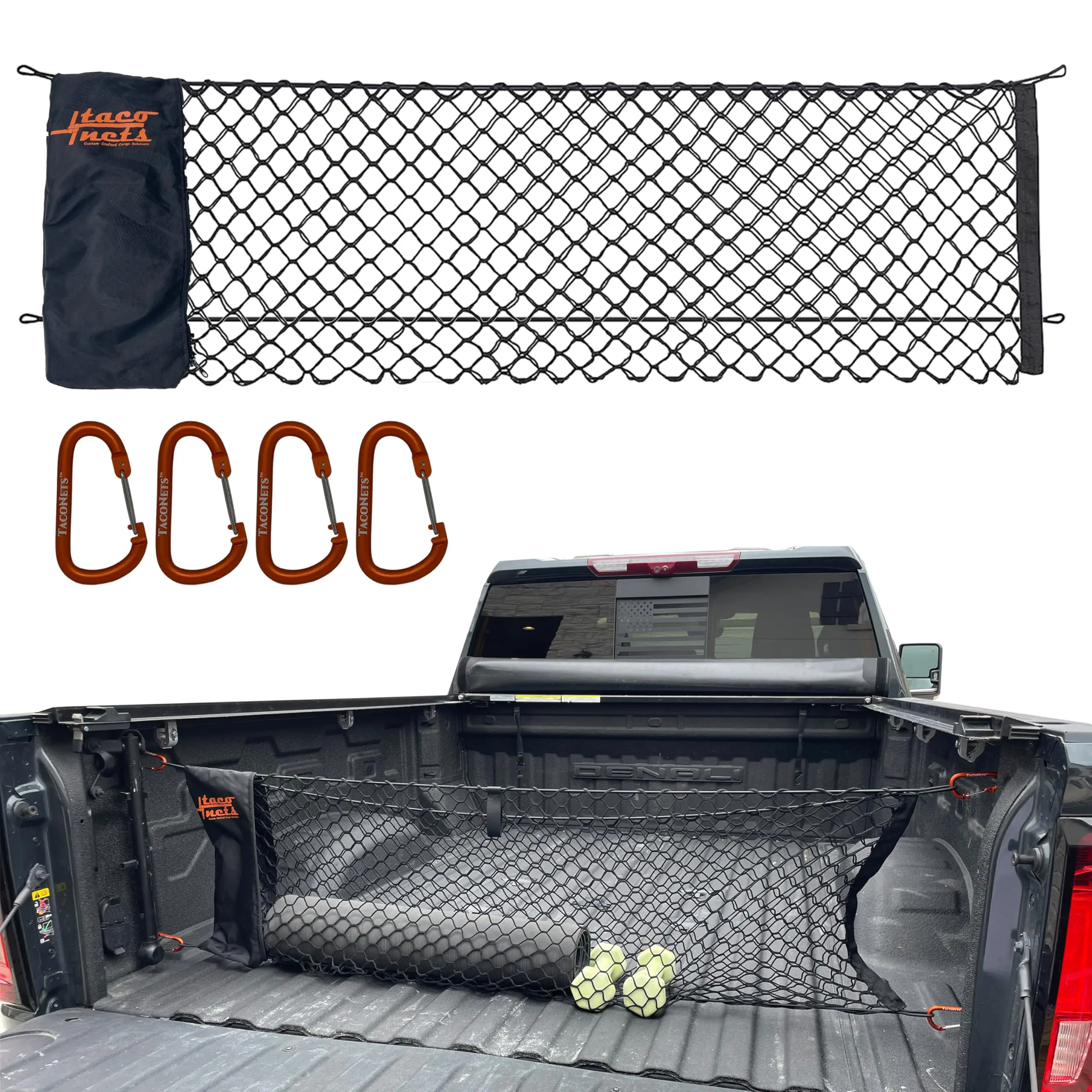 Gmc Sierra & Chevy Silverado Envelope Style Truck Bed Cargo Net - Fits 2013-2025 Upgraded 5mm Bungee Free Storage Bag Heavy Duty Carabiners Designed In 18" X 50"
