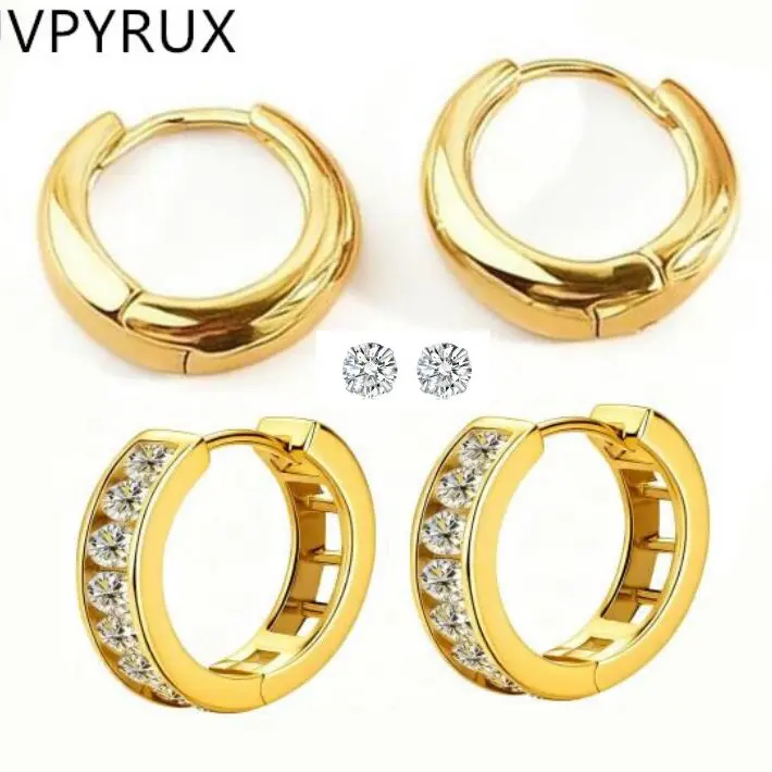 Women's 3-Pair 18K Metal Plated Classic Gold Hoop Earrings Set - Dainty Huggie Circular Accent Pieces for Female Jewelry Lovers with Elegant Minimal Soft Refinement Everyday Packaging