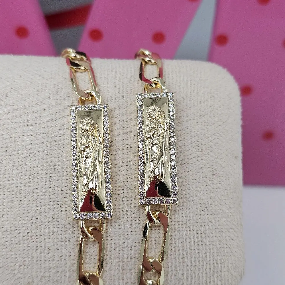 (VV) 14k gold laminated bracelet san judas and virgen 7.5 inches