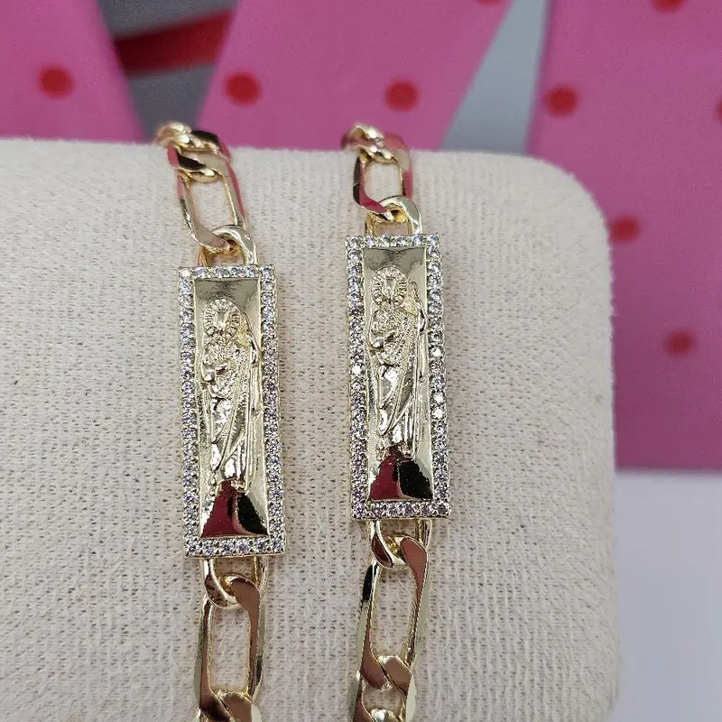 (VV) 14k gold laminated bracelet san judas and virgen 7.5 inches