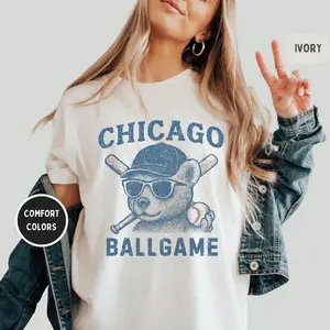 Vintage Chicago Baseball T-Shirt, Retro Cub Bear Tee, Distressed Fan Gift Tee