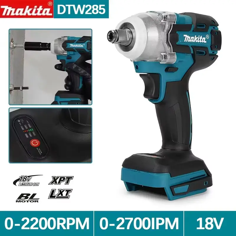 Makita DTW285 18V Brushless Cordless Impact Wrench 1/2 Inch High Torque Electric Wrench for Car Repair Tire Removal Garage Workshop