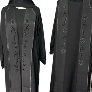 Elegant Abaya with Floral Embroidery and Hooded Design for Women