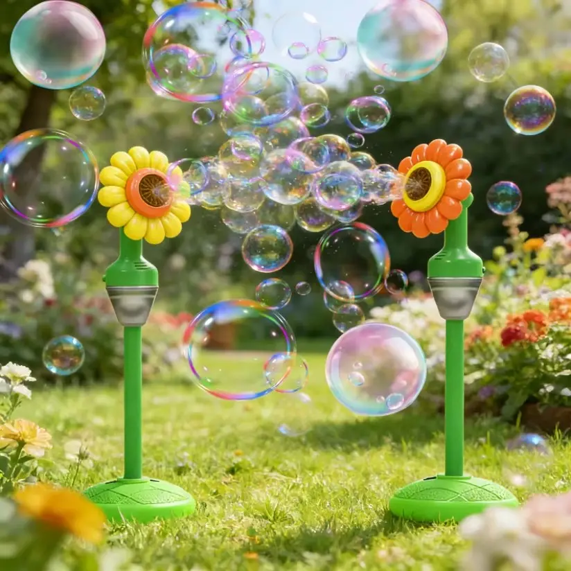 Electric Sunflower Bubble Machine, Automatic Bubble Machine, Remote Control, Adjustable Height, Sound and Light, Portable Rechargeable, Garden Wedding Party, Adjustable Bubble Maker