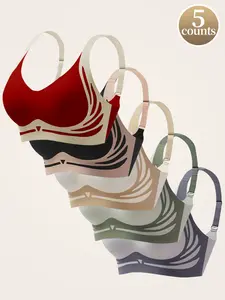 Women's Colorblock Print Push Up Bra, Adjustable Strap Seamless Bra, Soft Comfortable Breathable Lingerie for All Seasons Casual Womenswear Bridal Vneck