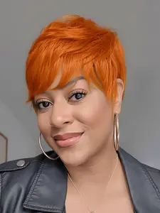 Blonde 613 Ginger Short Straight Human Hair Wig, Natural Pixie Cut, Machine Made, Remy Glueless, for Women Daily Party Cosplay Gift Use